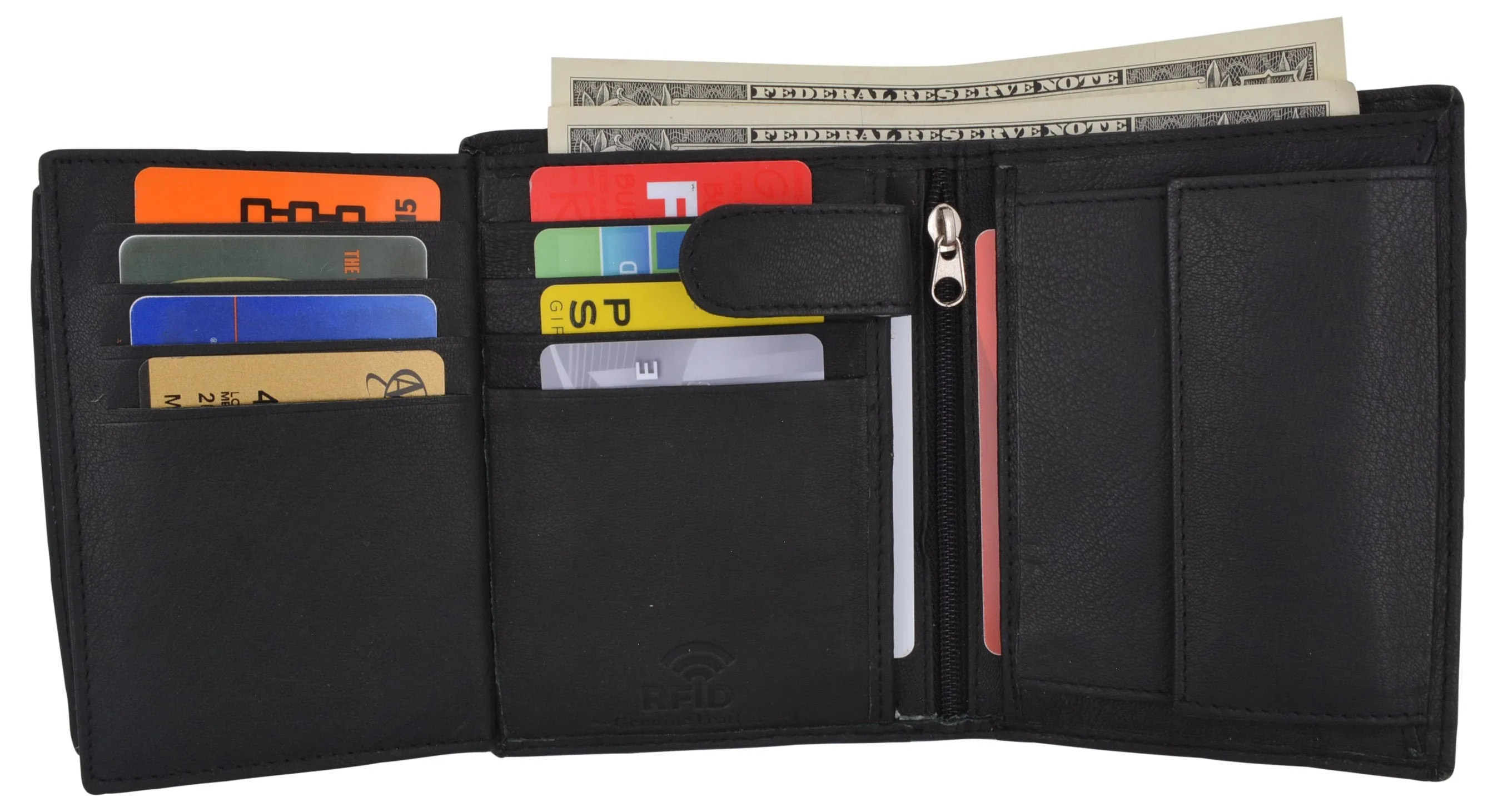 RFID Blocking Mens Hipster Hybrid Bifold Trifold Genuine Leather Wallet / RFID518GT