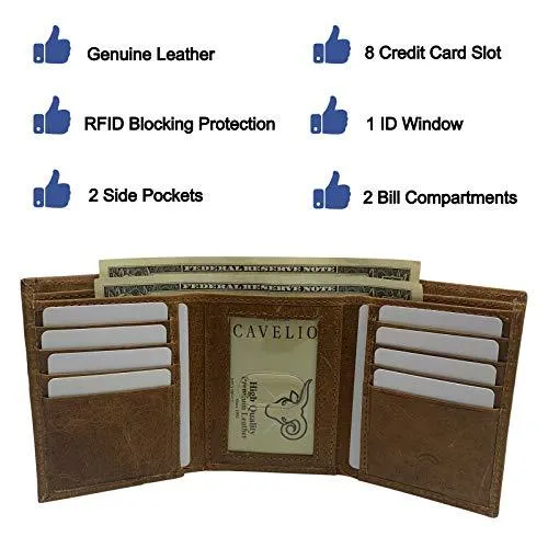 RFID Genuine Leather Slim Mens Trifold Wallet With ID Window Front Pocket USA Series Wallet Gift Box RFID55HU