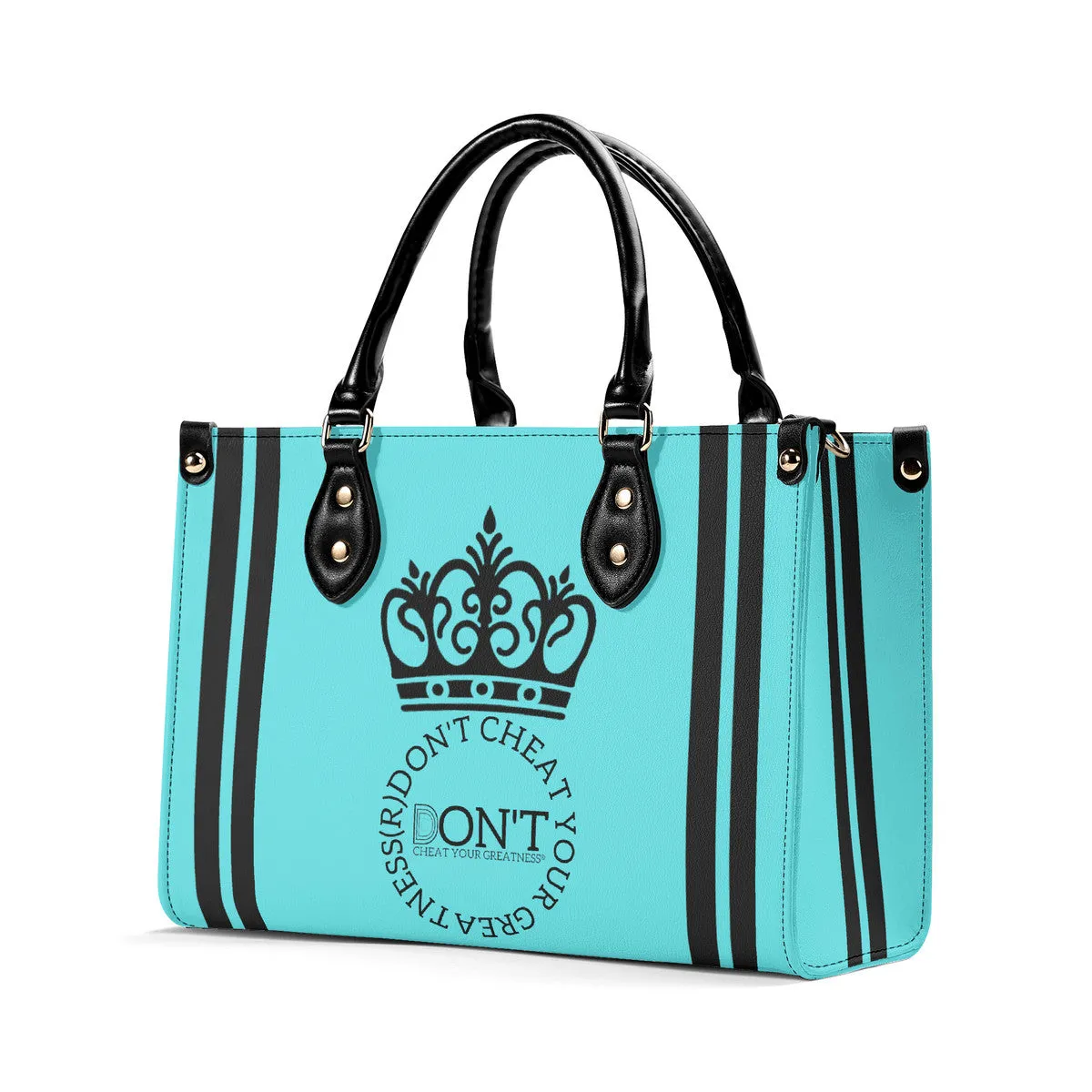 Royalty DON'T D4XV Black logo, Stripes & Turquoise  Multiple Sizes Upgraded Luxury Women PU Leather Handbag