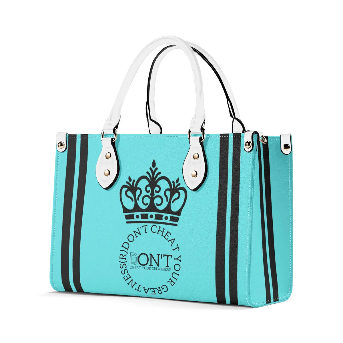 Royalty DON'T D4XV Black logo, Stripes & Turquoise  Multiple Sizes Upgraded Luxury Women PU Leather Handbag