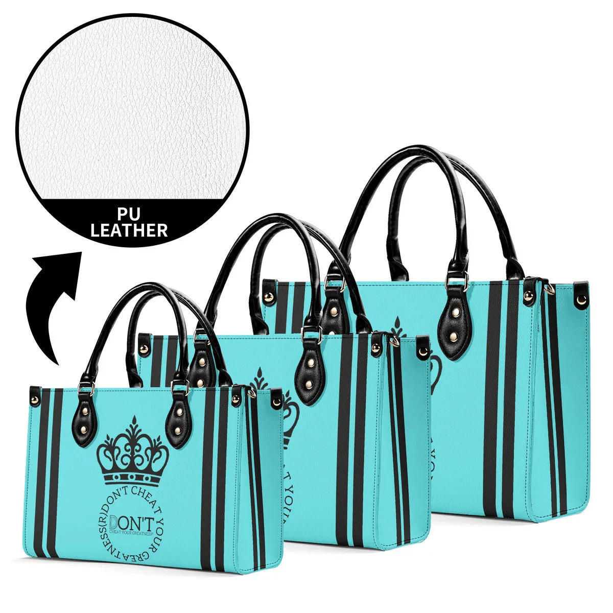 Royalty DON'T D4XV Black logo, Stripes & Turquoise  Multiple Sizes Upgraded Luxury Women PU Leather Handbag