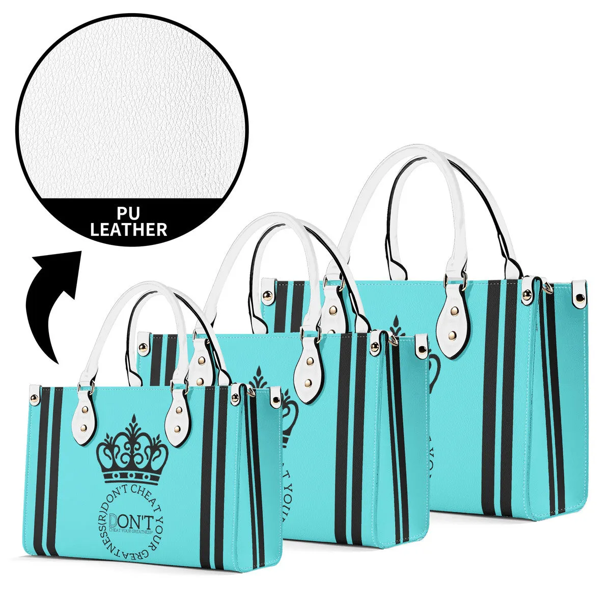 Royalty DON'T D4XV Black logo, Stripes & Turquoise  Multiple Sizes Upgraded Luxury Women PU Leather Handbag