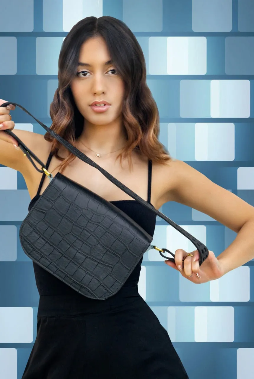 SADDLE SHOULDER BAG | BLACK & SOFT BLUE