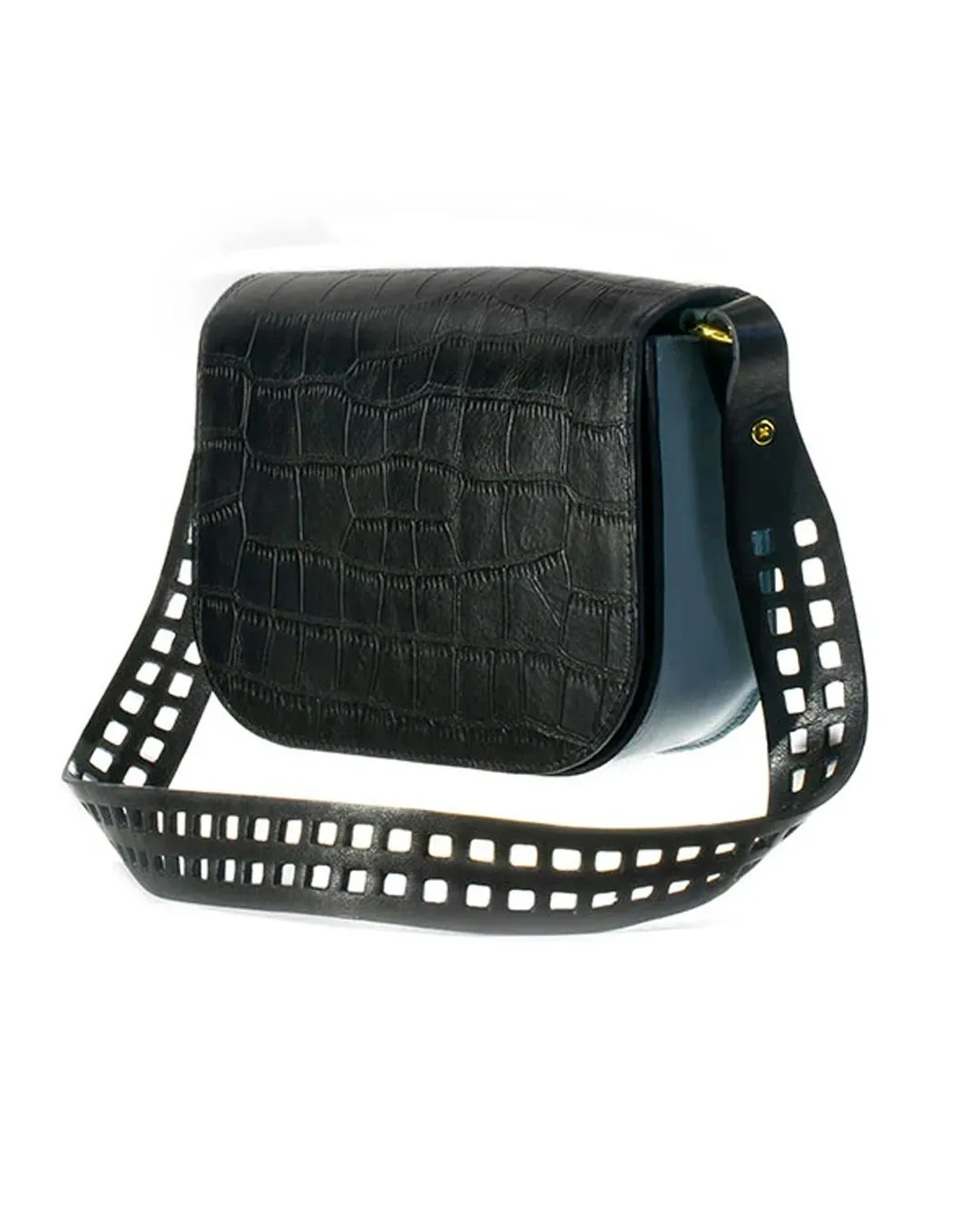 SADDLE SHOULDER BAG | BLACK & SOFT BLUE