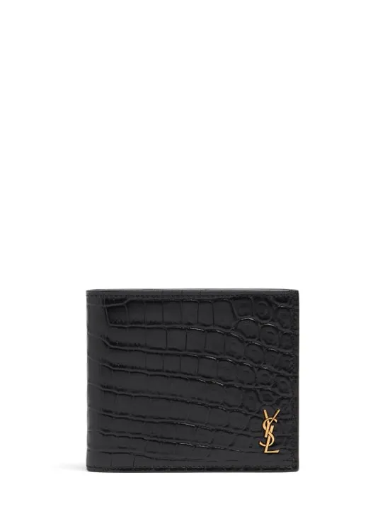 Saint Laurent   Croc embossed leather billfold wallet 