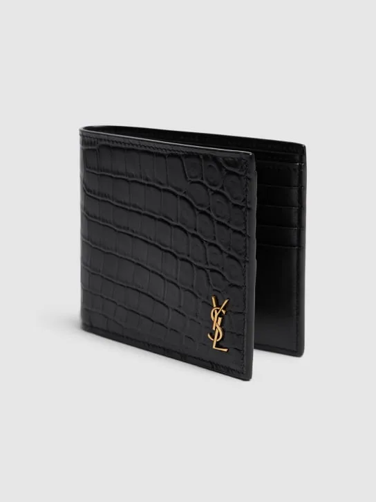 Saint Laurent   Croc embossed leather billfold wallet 