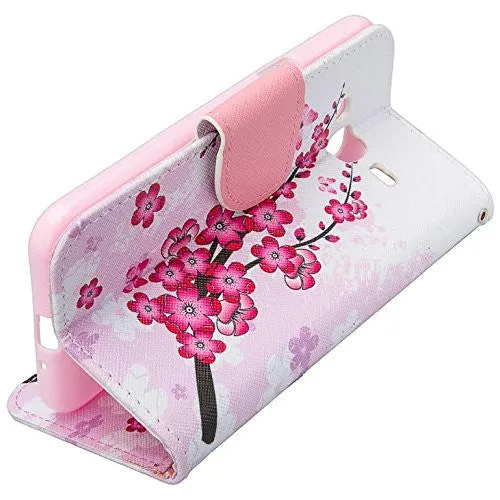 Samsung Galaxy J3 Case, J3V Case | Galaxy Express Prime Case | Galaxy Sky Case | Amp Prime Case | Galaxy Sol Wrist Strap Pu Leather Magnetic Fold Wallet Case with ID & Card Slots - Cherry Blossom