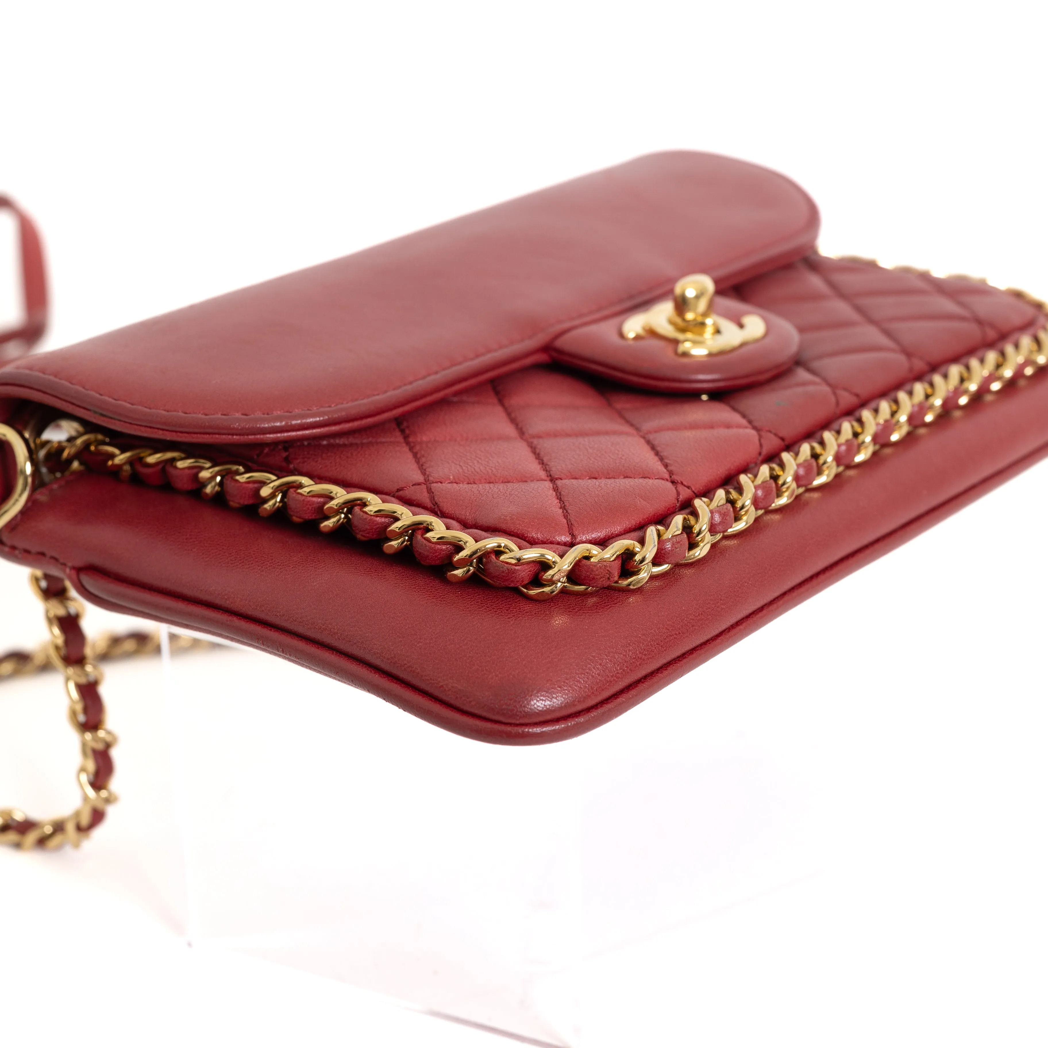 Small Quilted Lambskin Unchained Crossbody, Red 8190