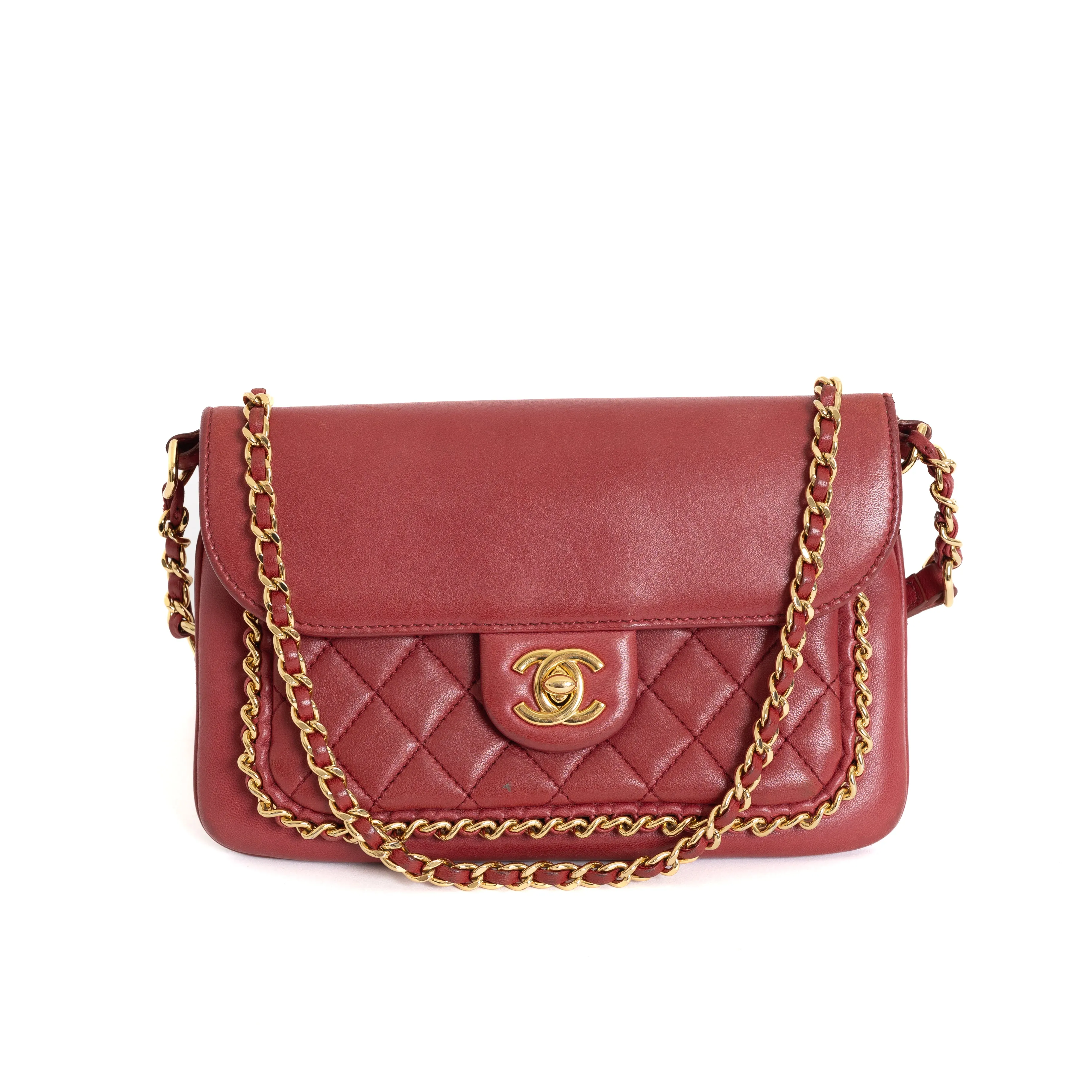 Small Quilted Lambskin Unchained Crossbody, Red 8190