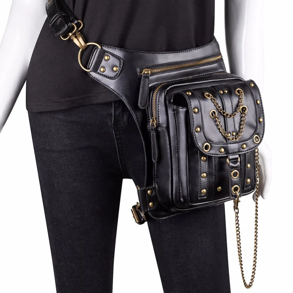 SteamPunk Leather Waist Bag Retro Crossbody Bikers Bag