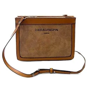 Stylish Letter Print and Splice Design Women's Shoulder Bag - Light Brown