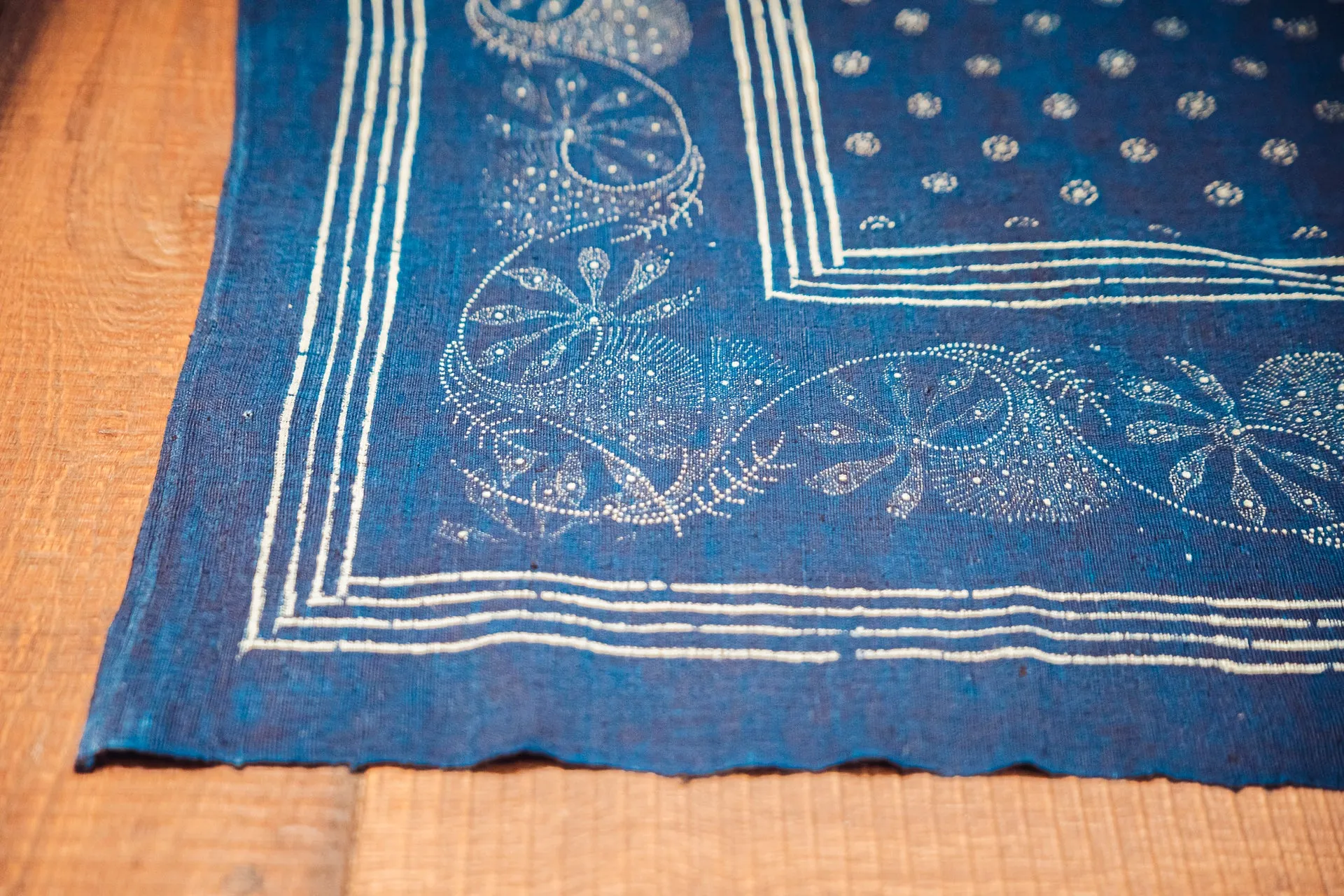 Table Cloth: Antique handwoven Hungarian hemp wax resist indigo - TW138