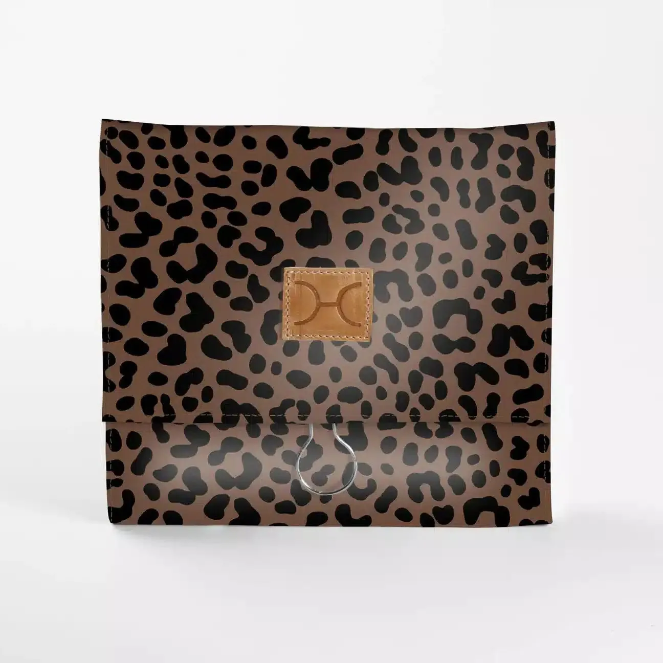 Thandana Laminated Fabric Roll Up Toiletry Pouch | Cheetah Coffee