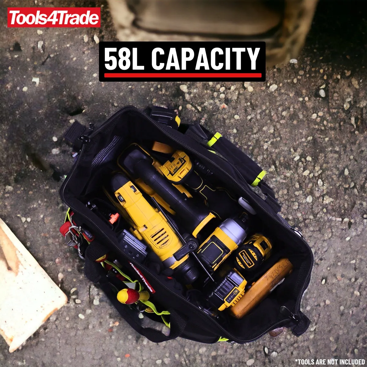 Tools4Trade 18" Tool Bag with Multi-Pockets & Hard Base - Yellow