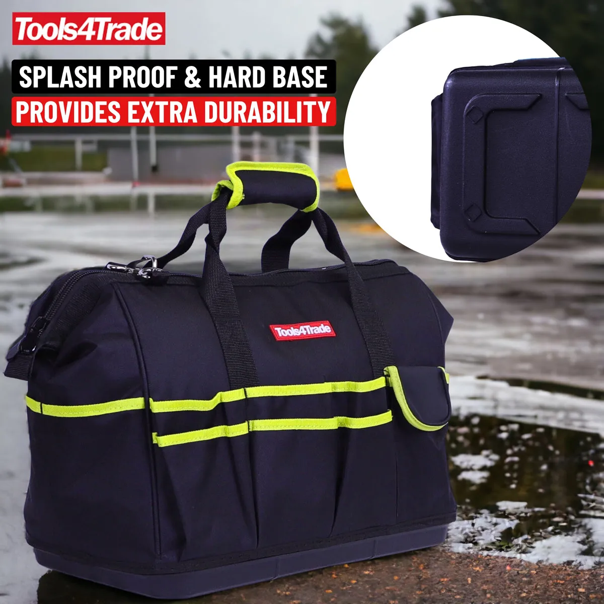 Tools4Trade 18" Tool Bag with Multi-Pockets & Hard Base - Yellow