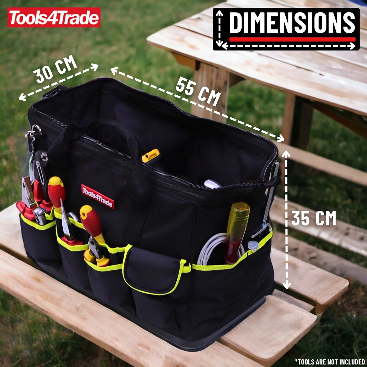 Tools4Trade 18" Tool Bag with Multi-Pockets & Hard Base - Yellow