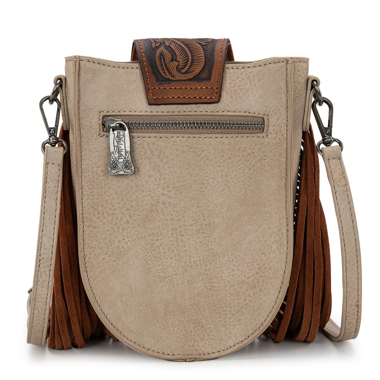 Trinity Ranch Genuine Hair-On Cowhide Tooled Fringe Crossbody Bag