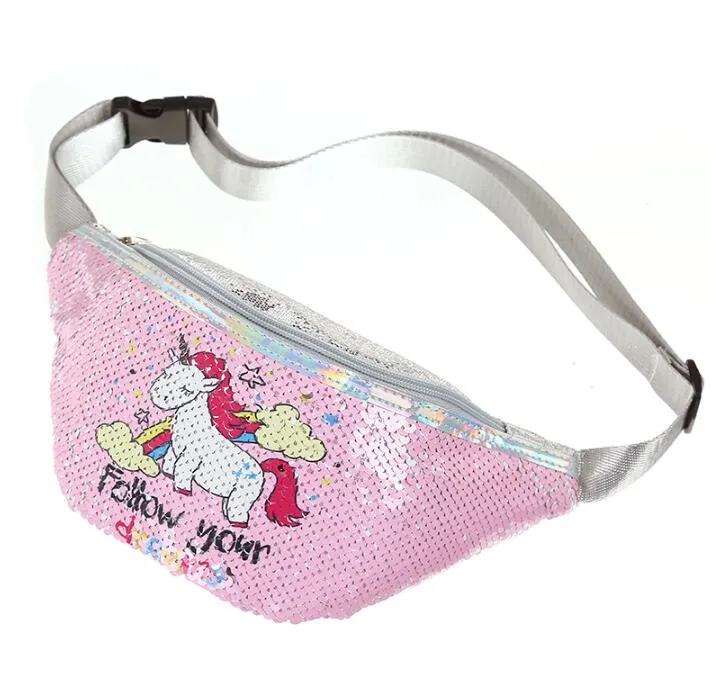 Unicorn Sequins Girls Belt Waist Pack Fanny Girls Belt Mermaid Sport Bag Cartoon For Girl