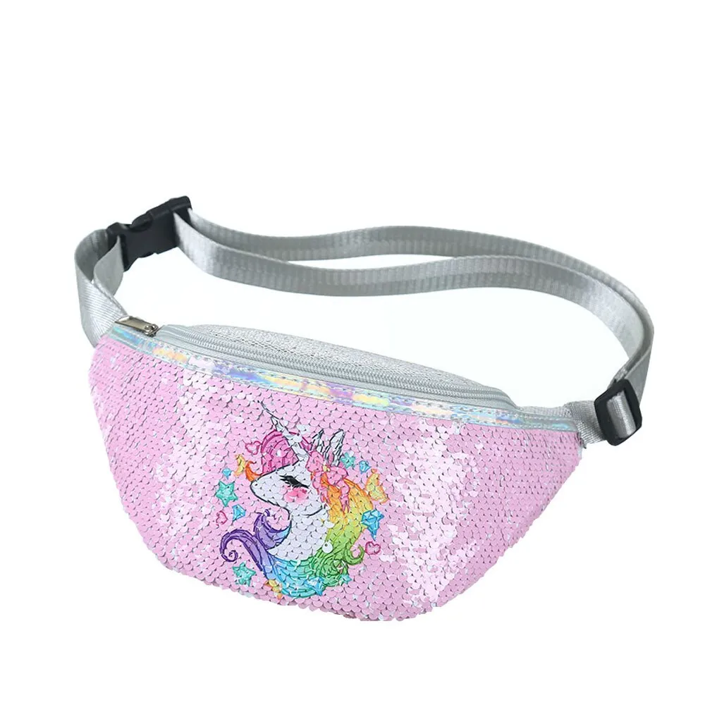 Unicorn Sequins Girls Belt Waist Pack Fanny Girls Belt Mermaid Sport Bag Cartoon For Girl