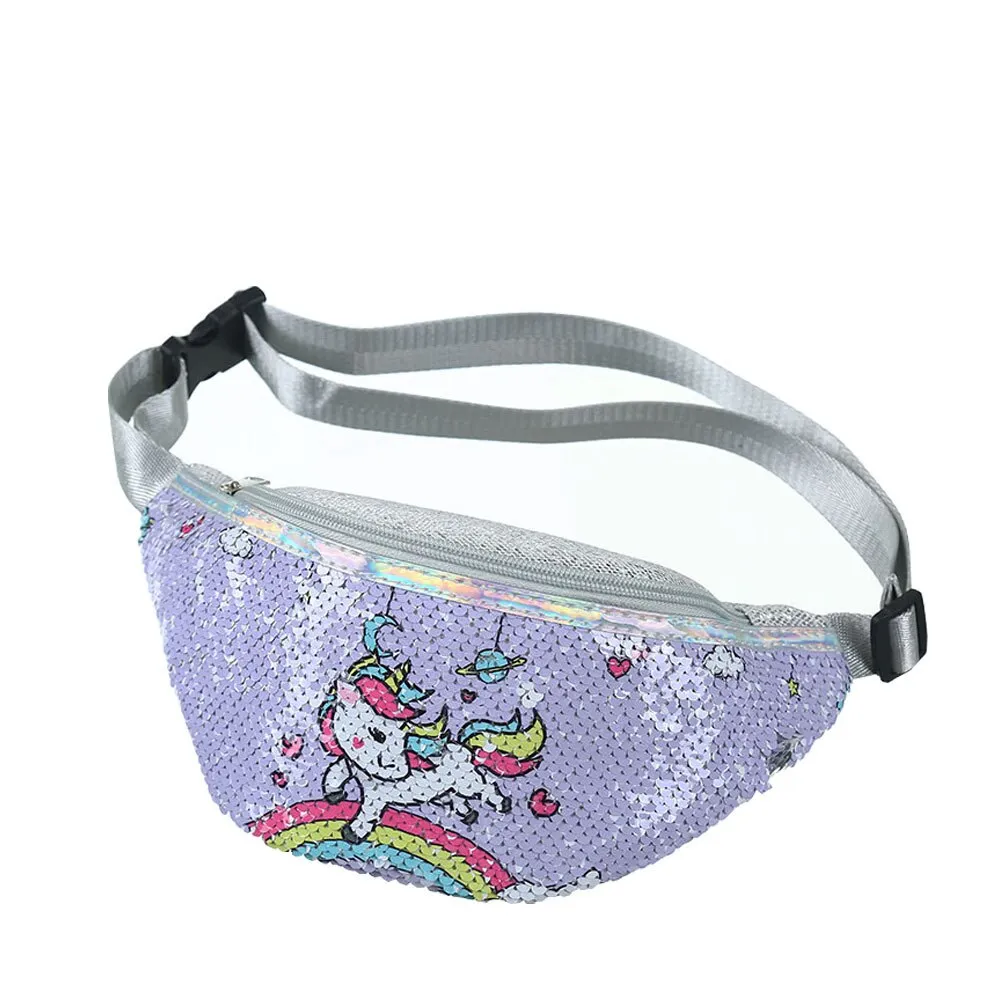 Unicorn Sequins Girls Belt Waist Pack Fanny Girls Belt Mermaid Sport Bag Cartoon For Girl