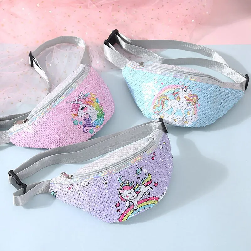 Unicorn Sequins Girls Belt Waist Pack Fanny Girls Belt Mermaid Sport Bag Cartoon For Girl