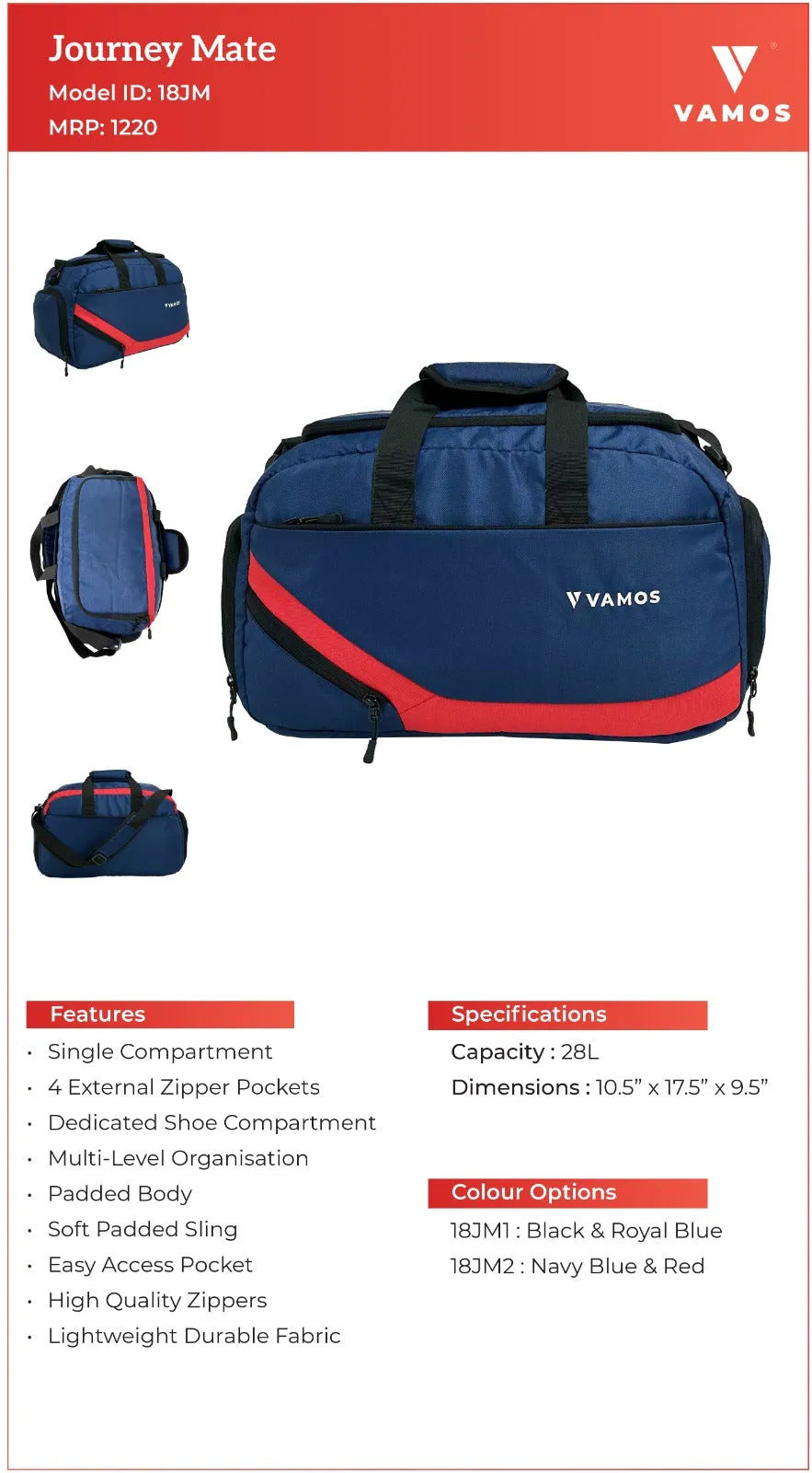 VAMOS Journey Mate Bag 18JM Capacity : 28L