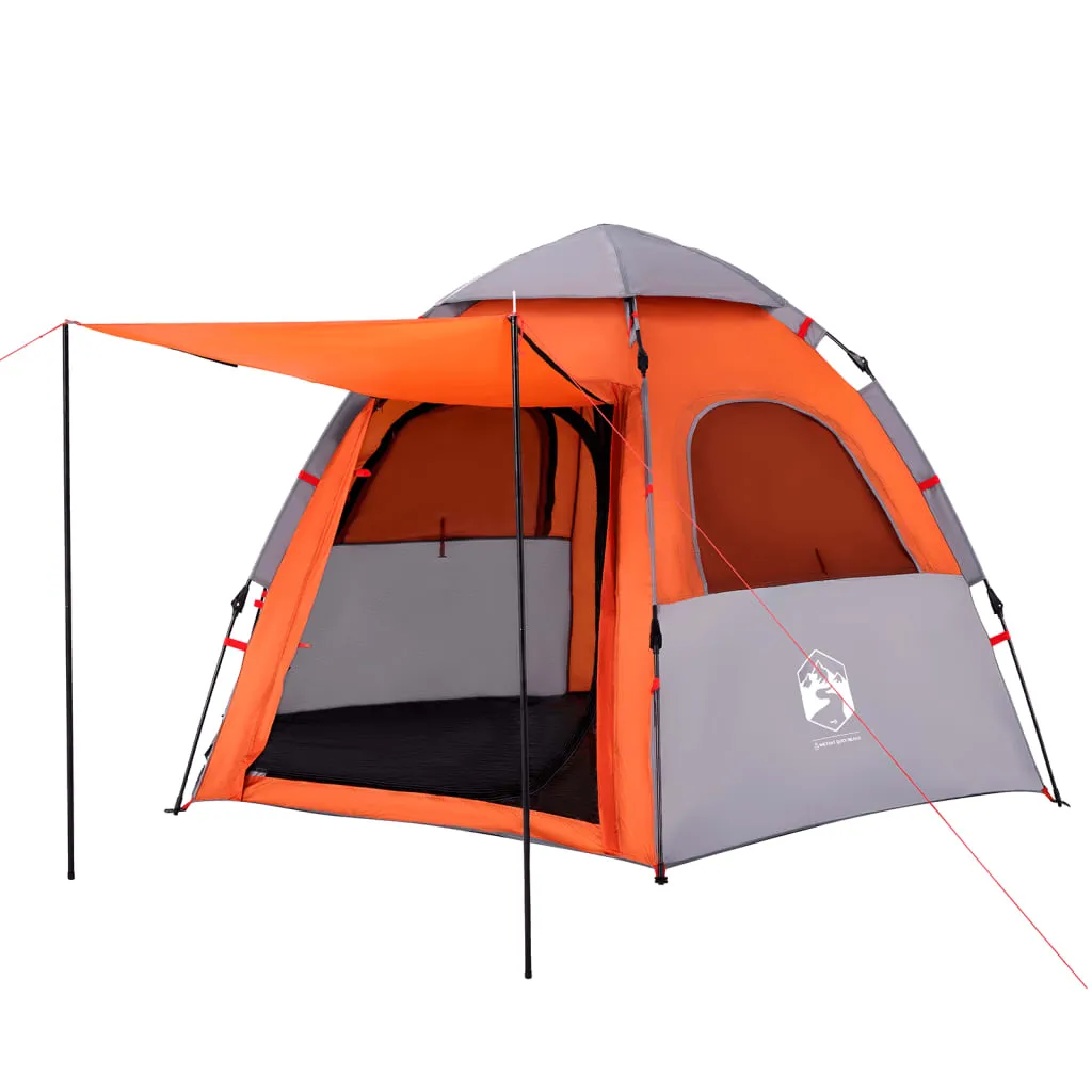 vidaXL Camping Tent Cabin 4-Person Grey and Orange Quick Release