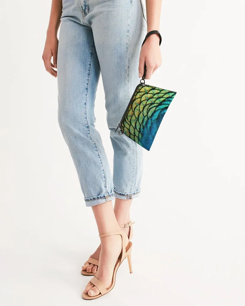 Vivid Peacock Vegan Leather Wristlet