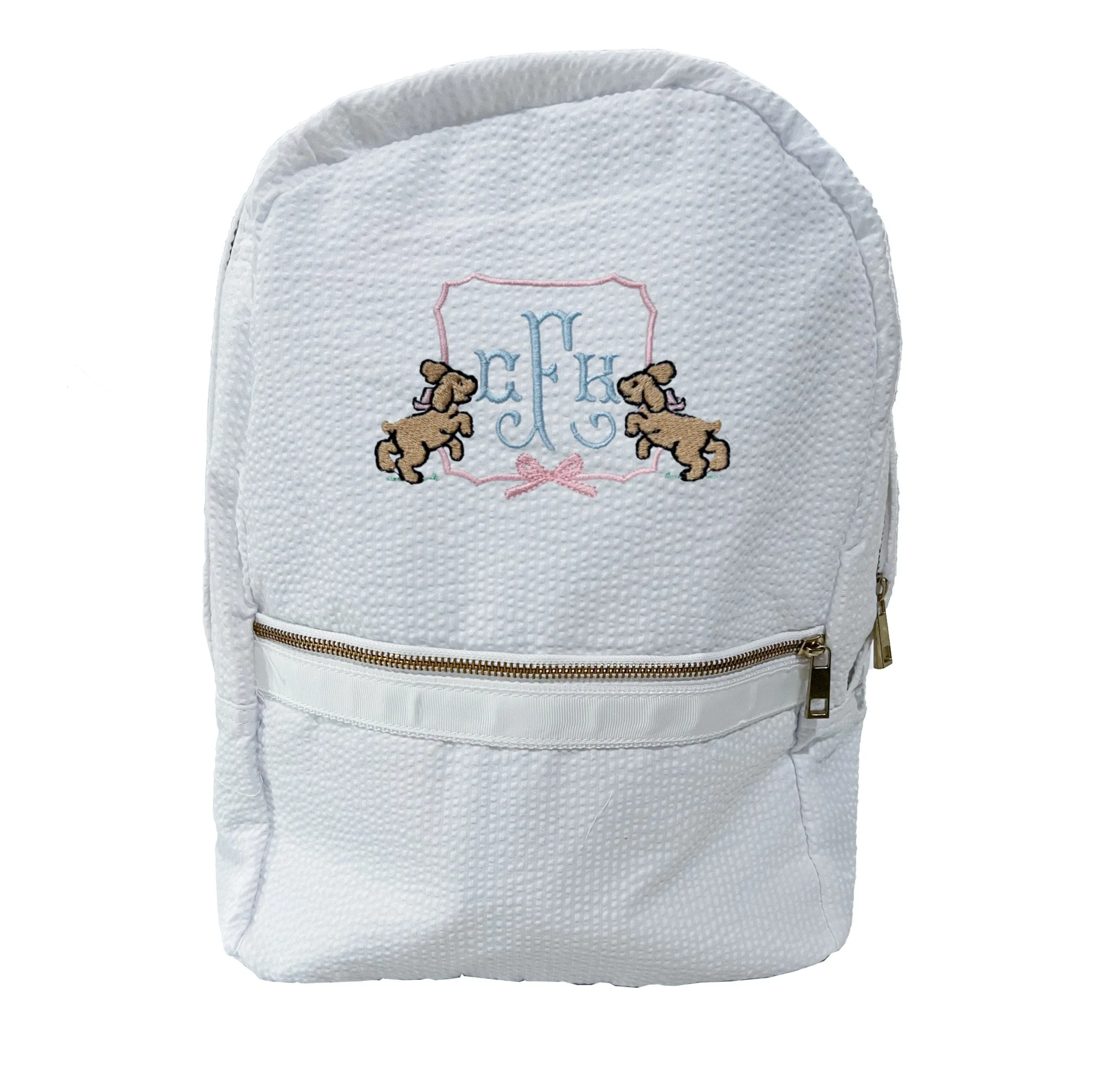 White Seersucker Puppy Backpack