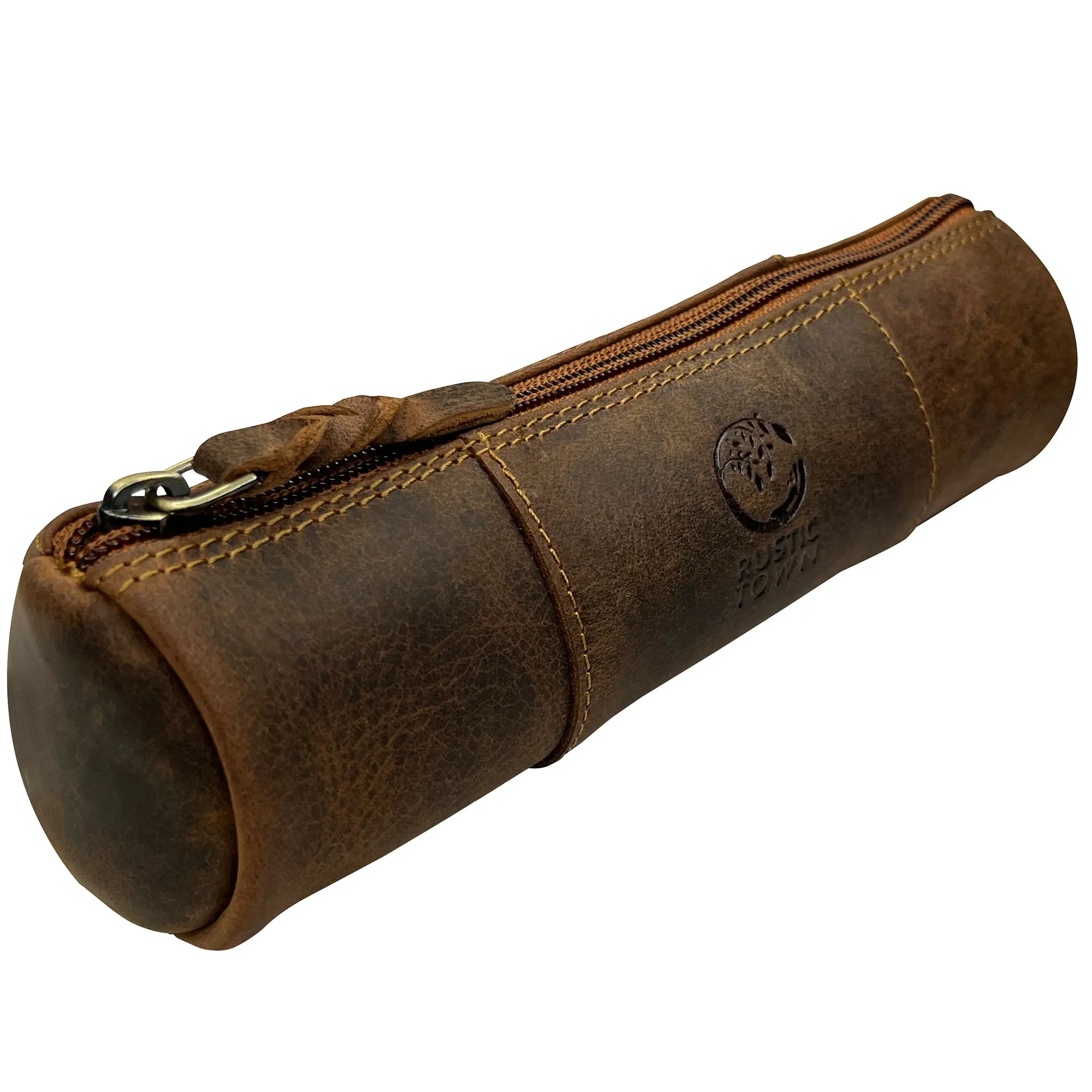 Winnie Leather Zipper Pen Pencil Case (Brown)