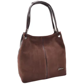 Womens Real Leather Suede Shoulder Hobo Bag Casual Outgoing Handbag A7153 Brown