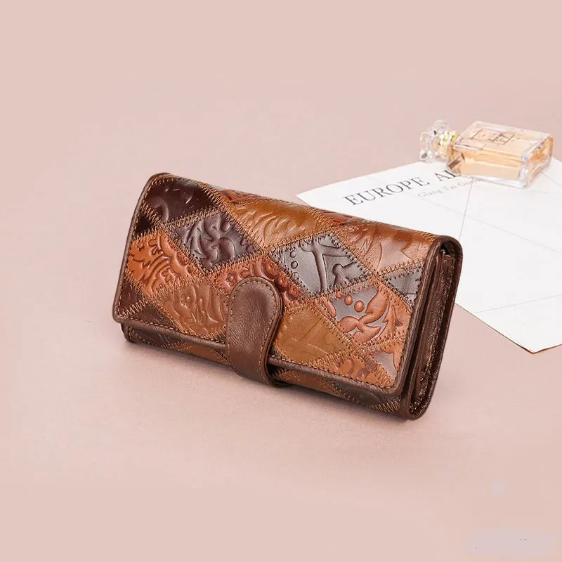 Women's Retro Leather Embossed Floral Wallet