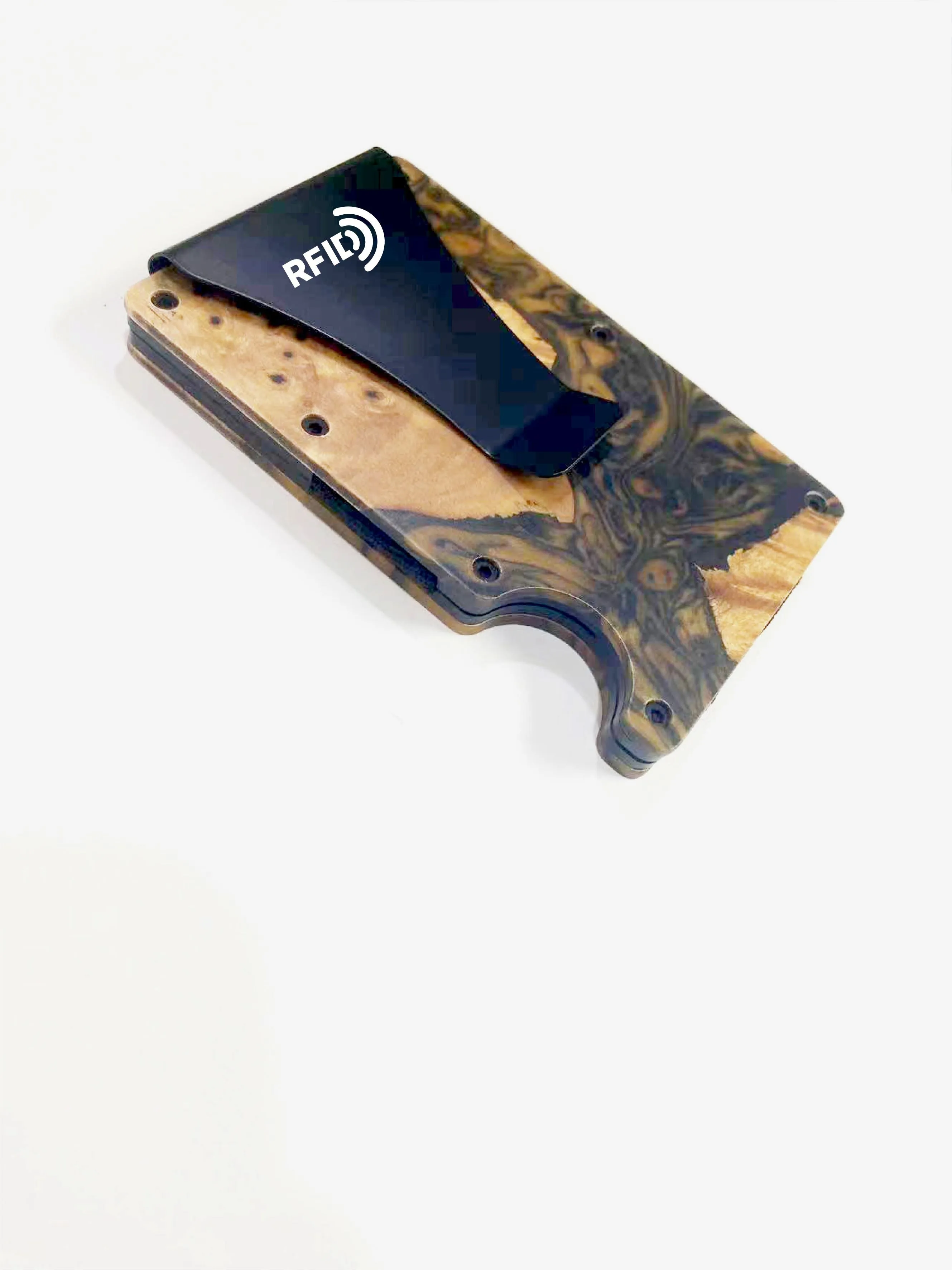 Wood and Resin Smart Wallet (Black & Gold)