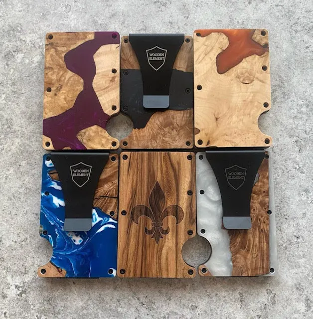 Wood and Resin Smart Wallet (Light Green, Blue, and Black)