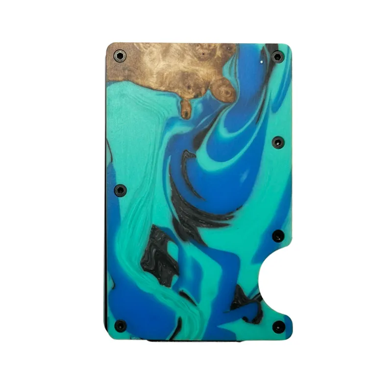 Wood and Resin Smart Wallet (Light Green, Blue, and Black)