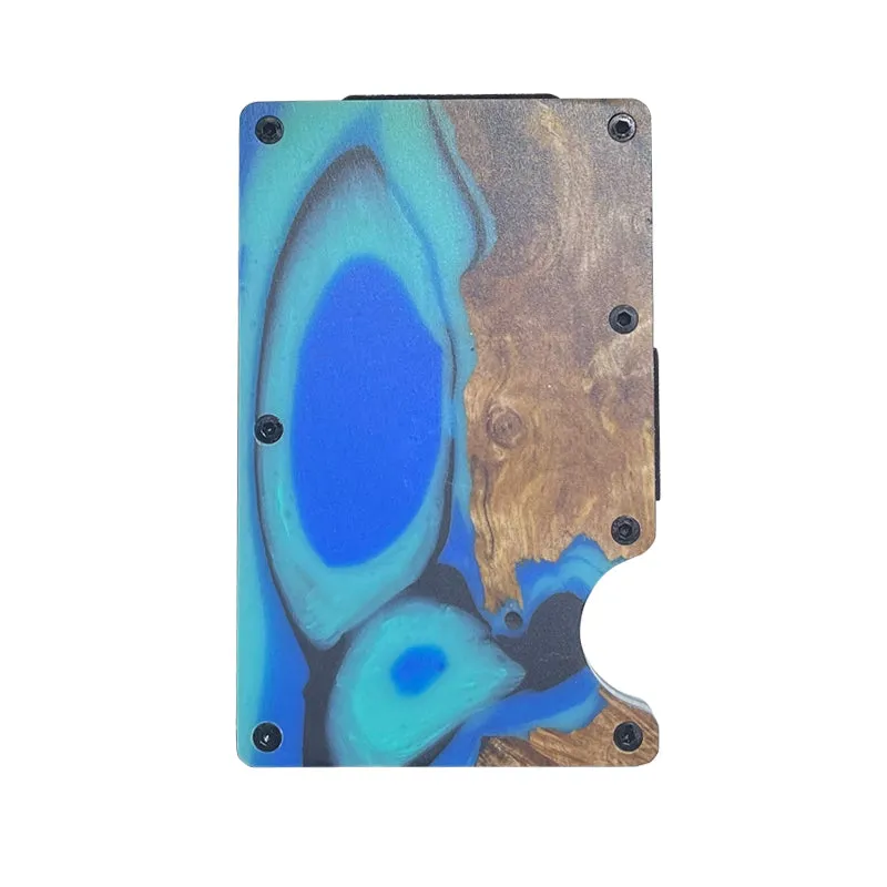 Wood and Resin Smart Wallet (Light Green, Blue, and Black)