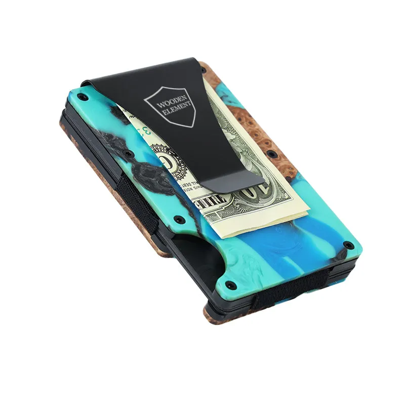 Wood and Resin Smart Wallet (Light Green, Blue, and Black)