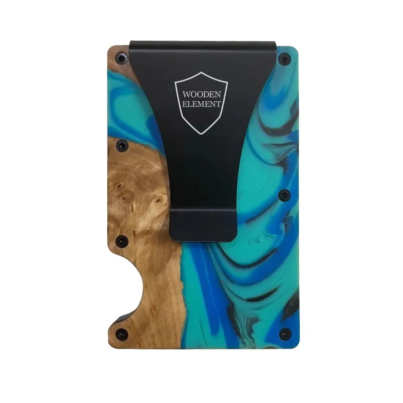 Wood and Resin Smart Wallet (Light Green, Blue, and Black)