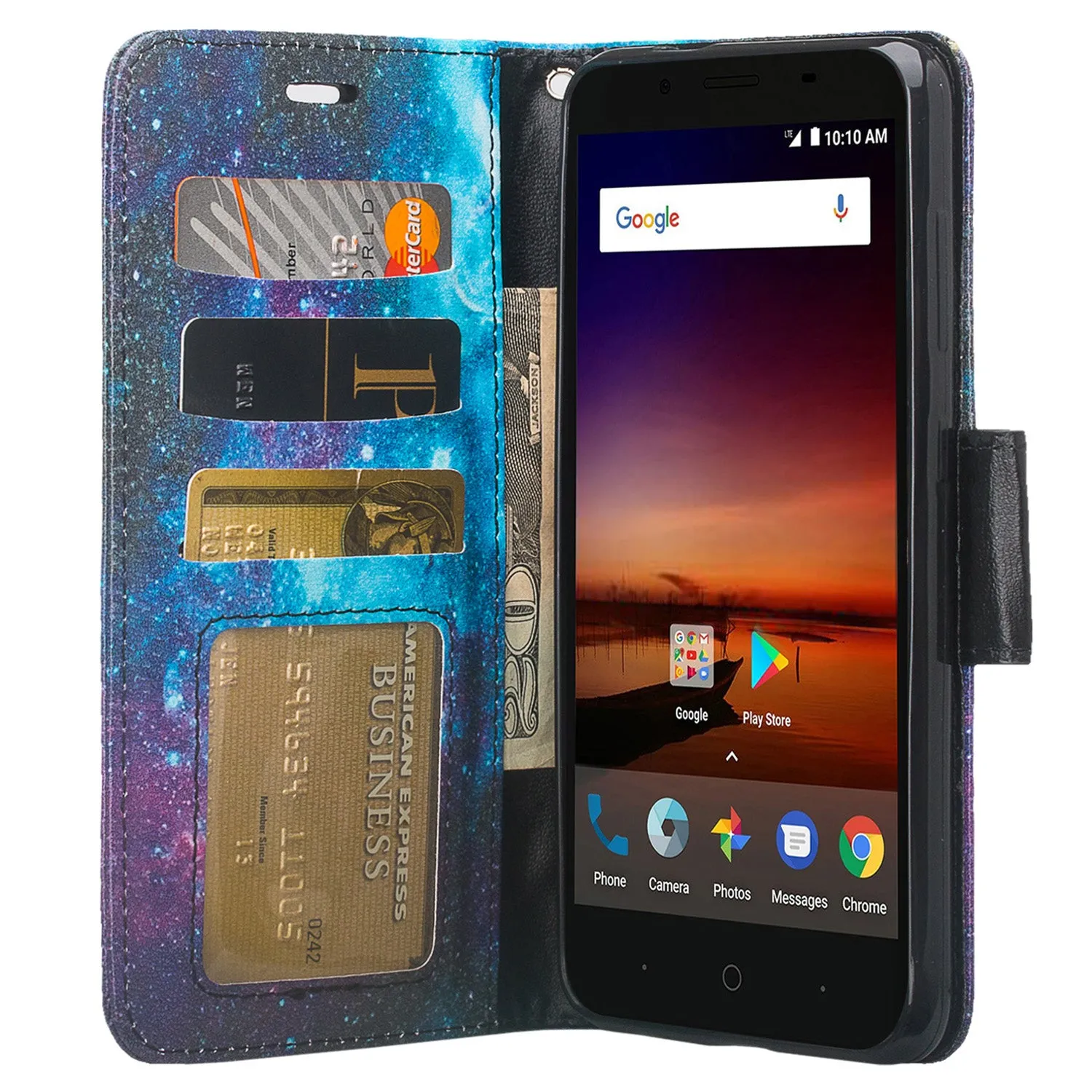 ZTE Blade Force | ZTE N9517 Pu Leather Magnetic Flip Fold[Kickstand] Wrist Strap Wallet Case with ID & Card Slots for ZTE Blade Force - Starts